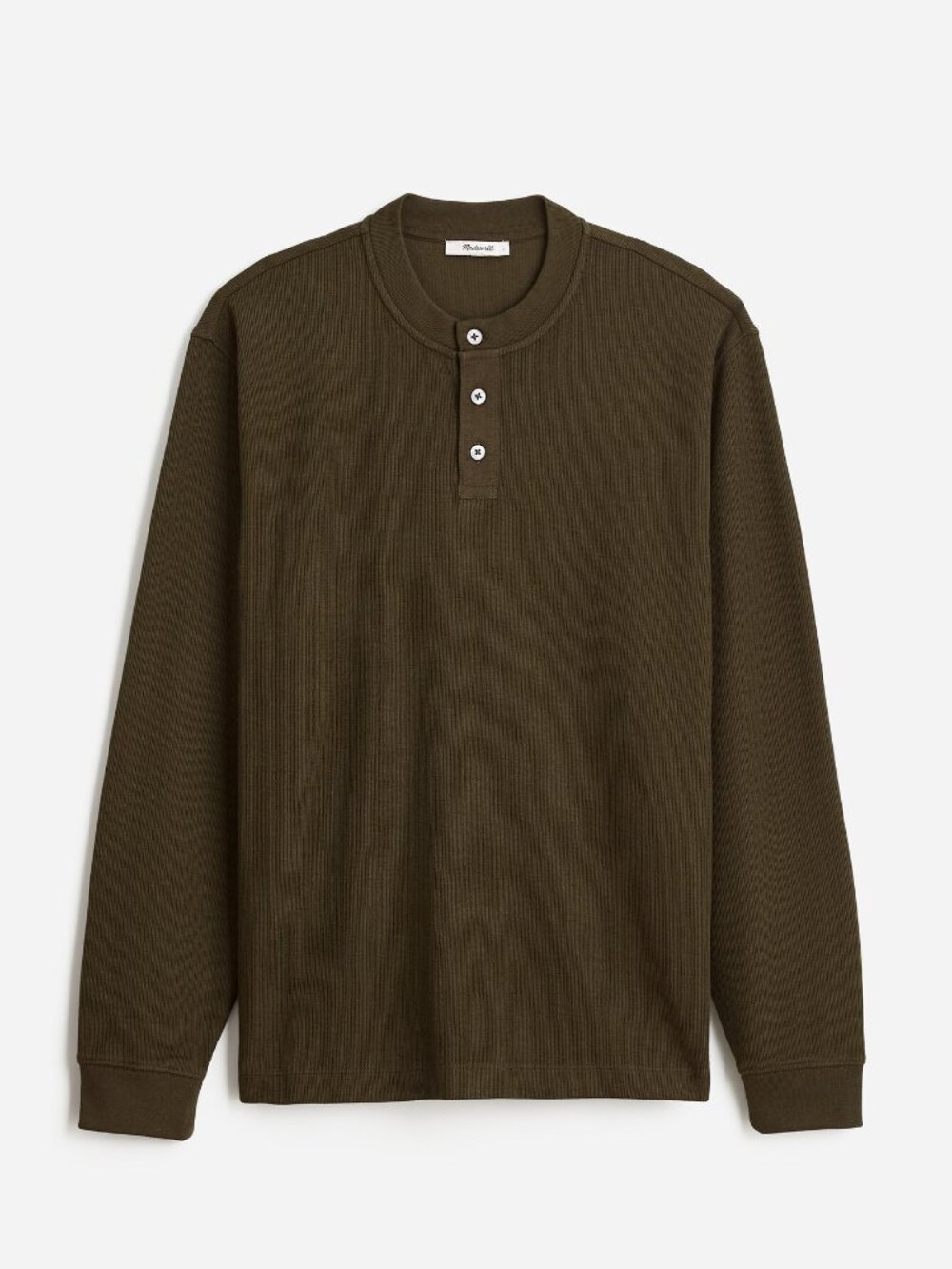 Madewell Textured Long-Sleeve Henley Tee in Dried Olive